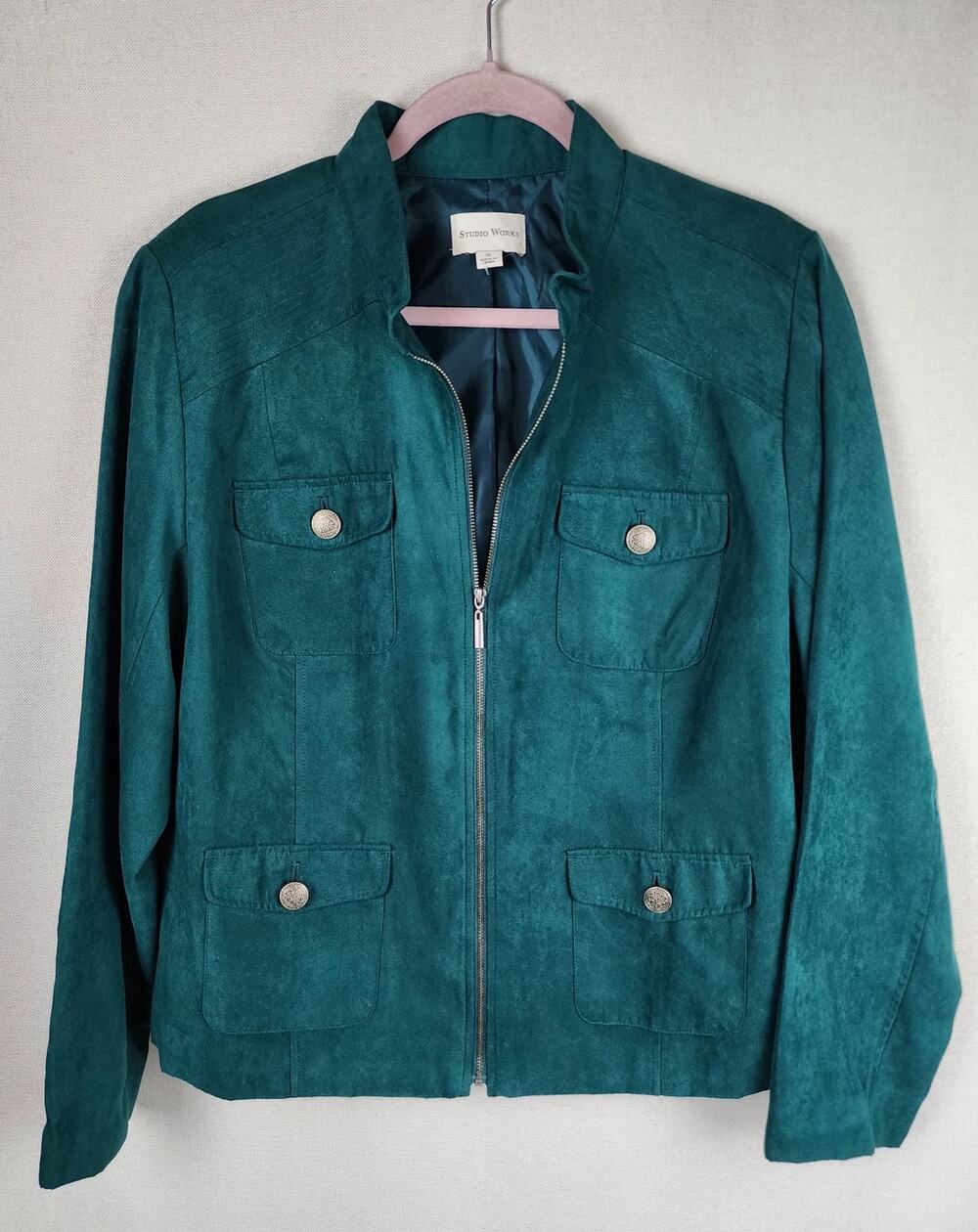 Studio Works Jacket Faux Suede Women's 18 Teal Green Preppy southwest Work